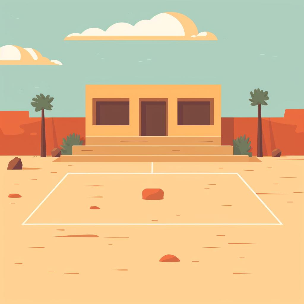 A drawn rectangular court in the sand