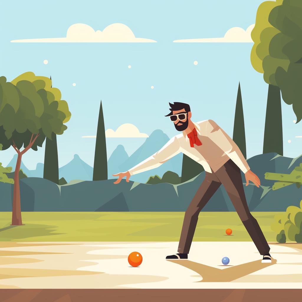 Player throwing a bocce ball towards the pallino