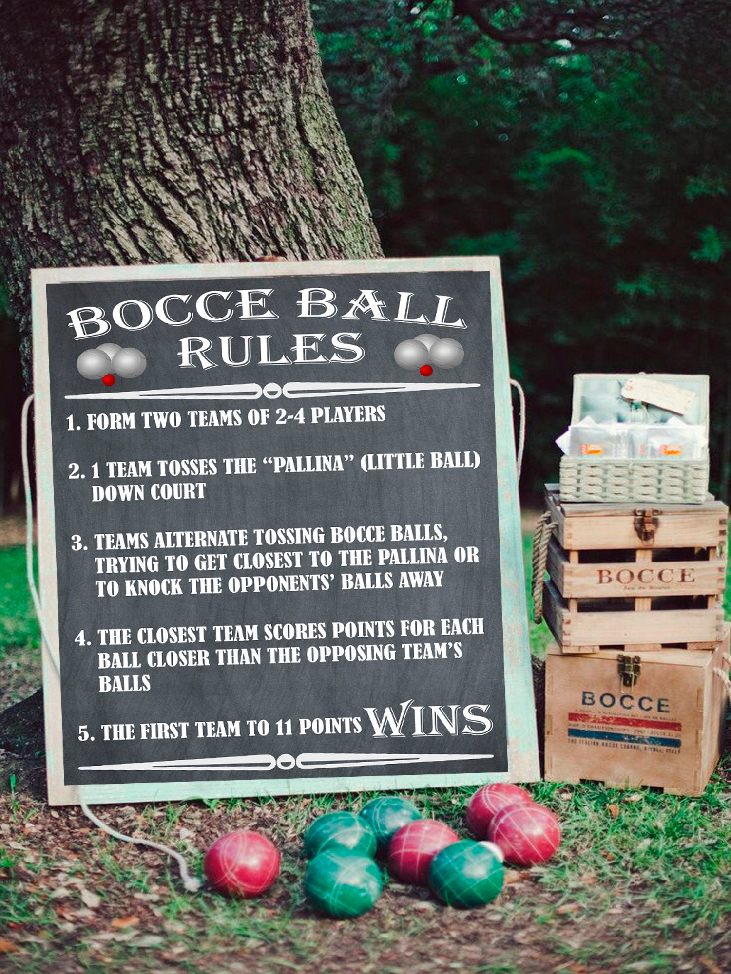 A completed bocce ball court with additional features